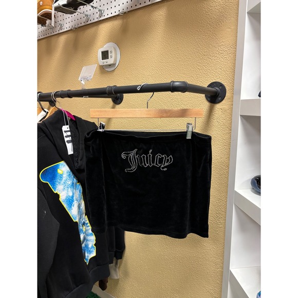 Juicy Couture Dresses & Skirts - Juicy Couture Black Velour Rhinestone Logo Mini Skirt Women's Size Medium